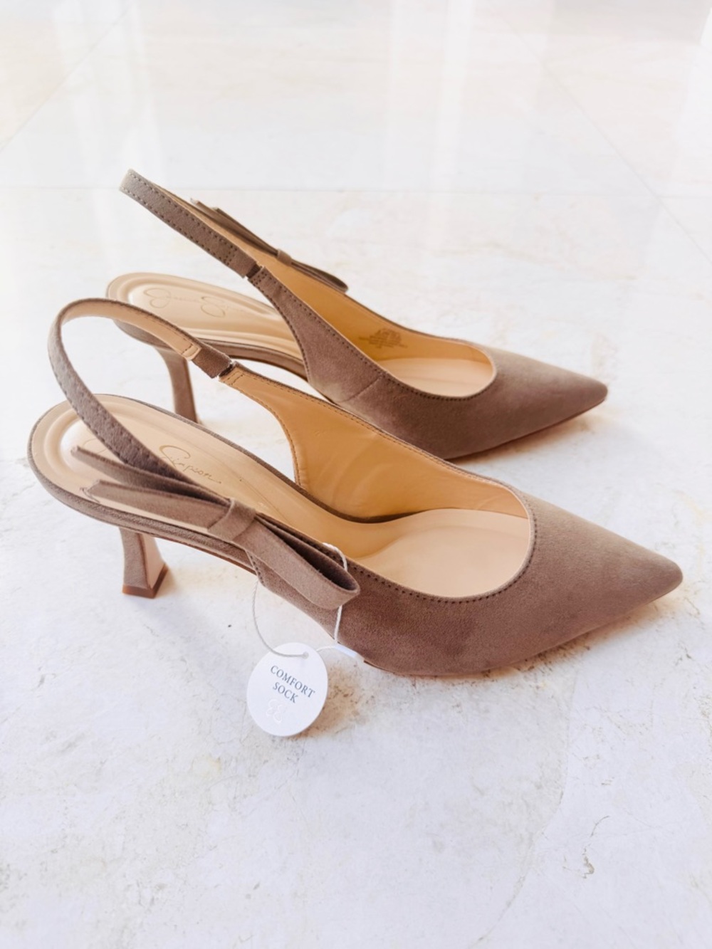 Jessica Simpson Tan Faux Suede Slingback Pointed-Toe Heels size 8.5